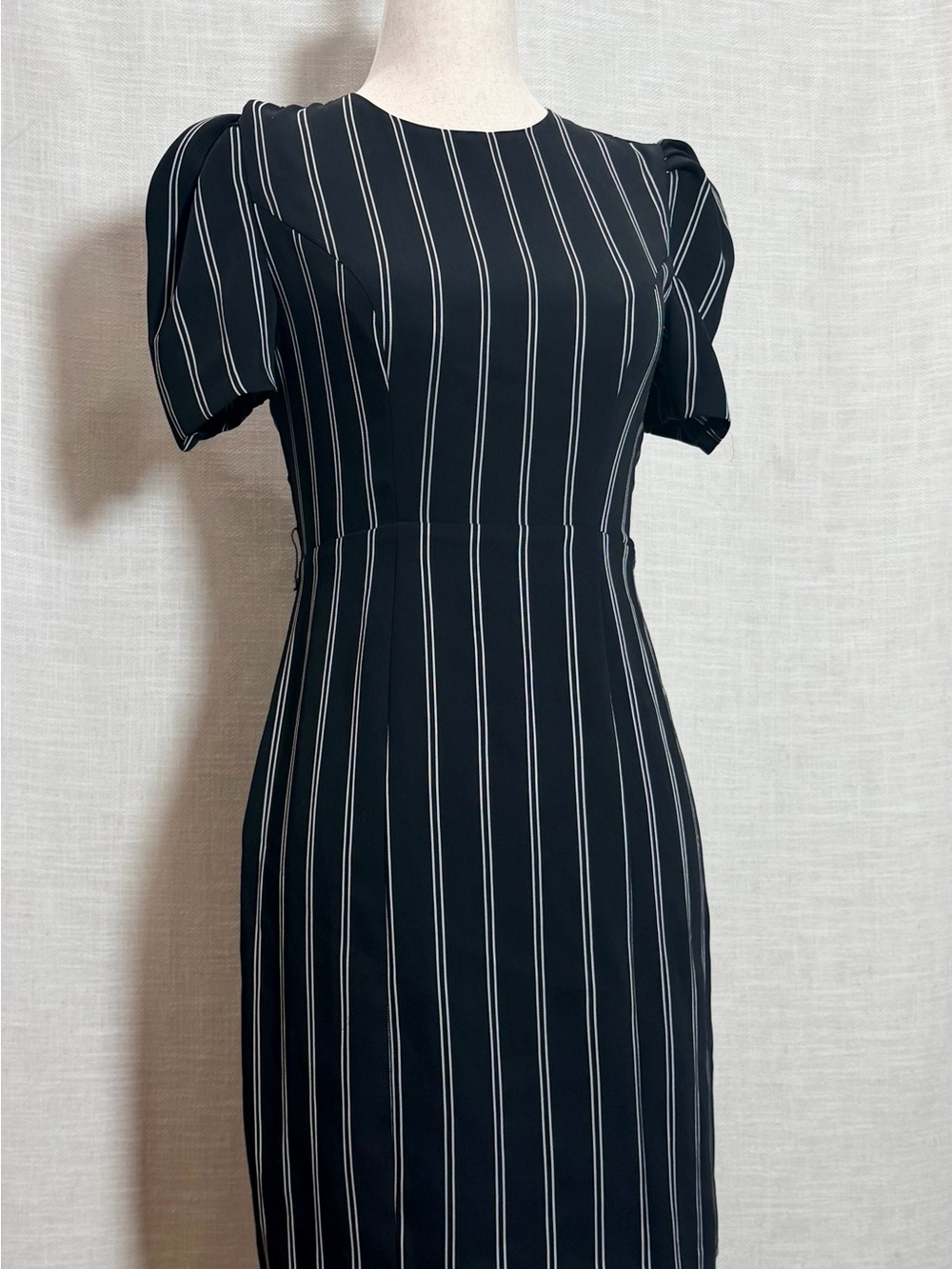 Express Black Dress with White Pinstripes - Midi Sheath